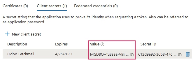 Valeur du Secret Client ou Valeur dans les identifiants de l'application.